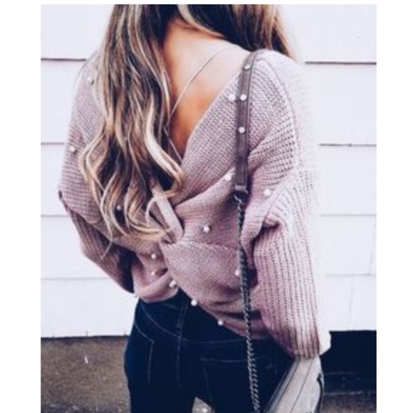 Wear 2 Ways Pearl Twist Knot Cross Pink Sweater - Picture 3 of 8